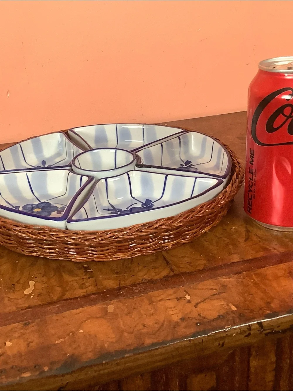 Vintage Floral Ceramic Serving Platter  6-Part Snack & Dip  9.5” Tray